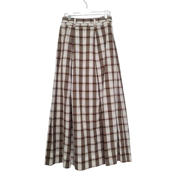 NWT Maeve Pleated A-Line Plaid Maxi Skirt Size 2 Brown Preppy Academia Twee - Picture 3 of 10